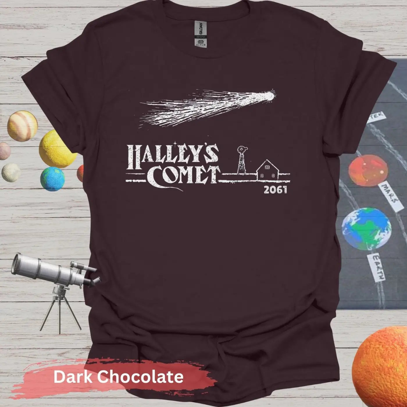 Halley’s Comet 2061: Celestial Encounter T-Shirt - Dark Chocolate / S - Physical Item