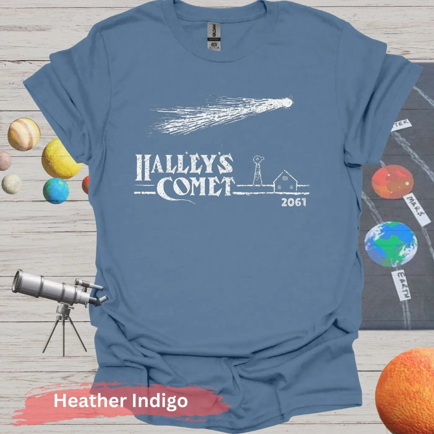 Halley’s Comet 2061: Celestial Encounter T-Shirt - Heather Indigo / S - Physical Item