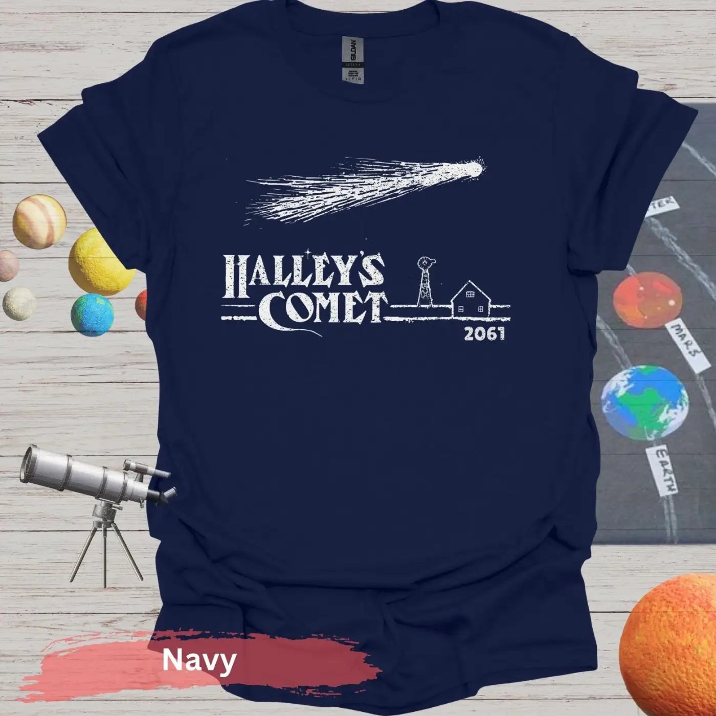 Halley’s Comet 2061: Celestial Encounter T-Shirt - Navy / S - Physical Item