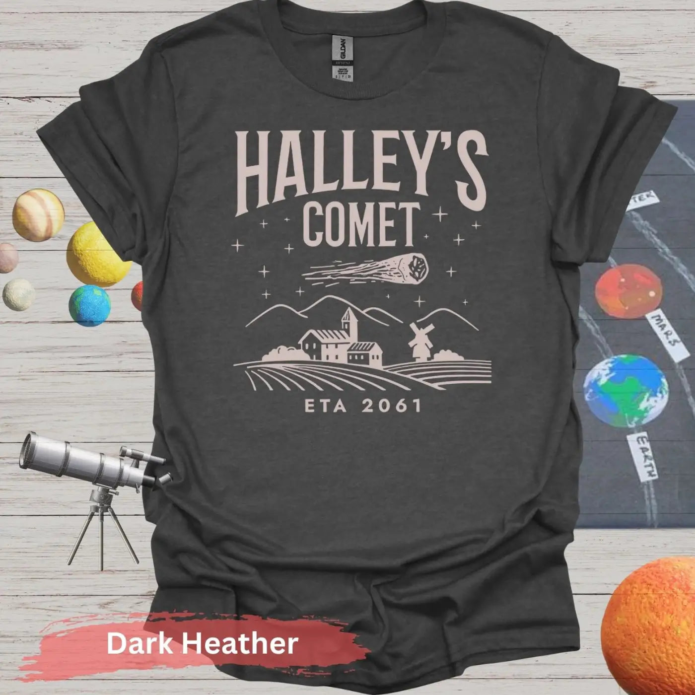 Halley’s Comet ETA 2061 T-shirt - S / Dark Heather - Physical Item