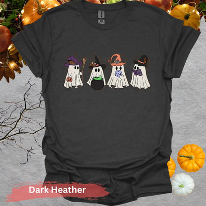 Halloween Themed Cute Ghosts Witches Unisex T-Shirt - Dark Heather / S - Physical Item