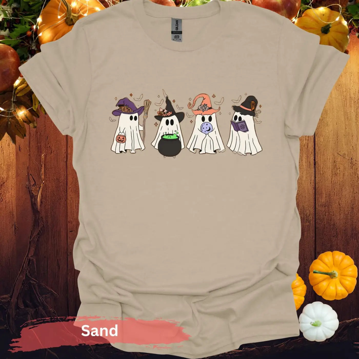 Halloween Themed Cute Ghosts Witches Unisex T-Shirt - Sand / S - Physical Item