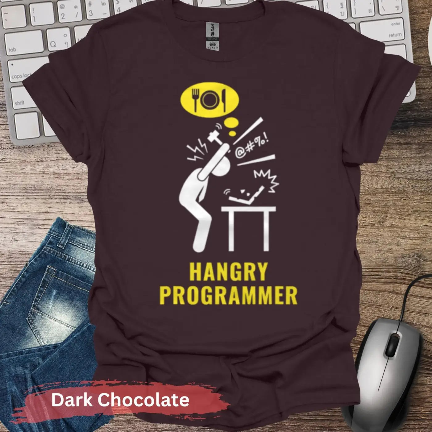 Hangry Programmer T-shirt - S / Dark Chocolate - Physical Item