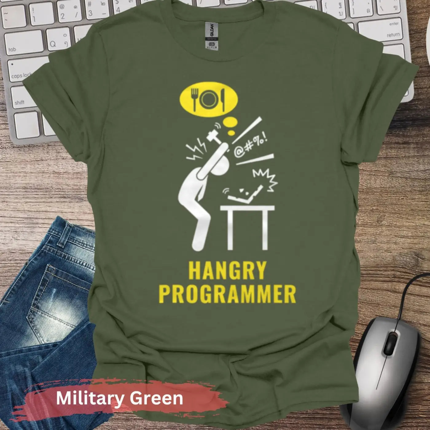 Hangry Programmer T-shirt - S / Military Green - Physical Item