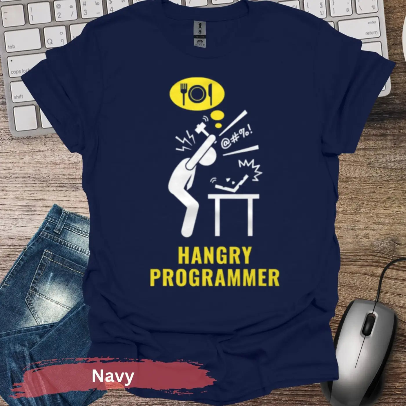 Hangry Programmer T-shirt - S / Navy - Physical Item