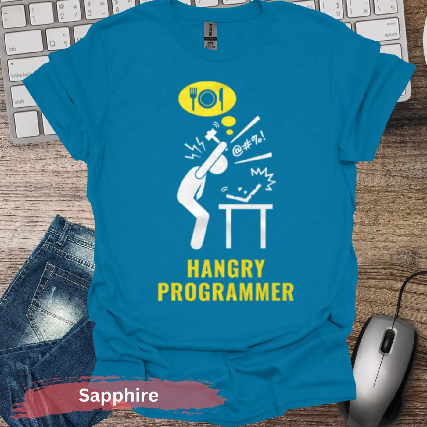 Hangry Programmer T-shirt - S / Sapphire - Physical Item