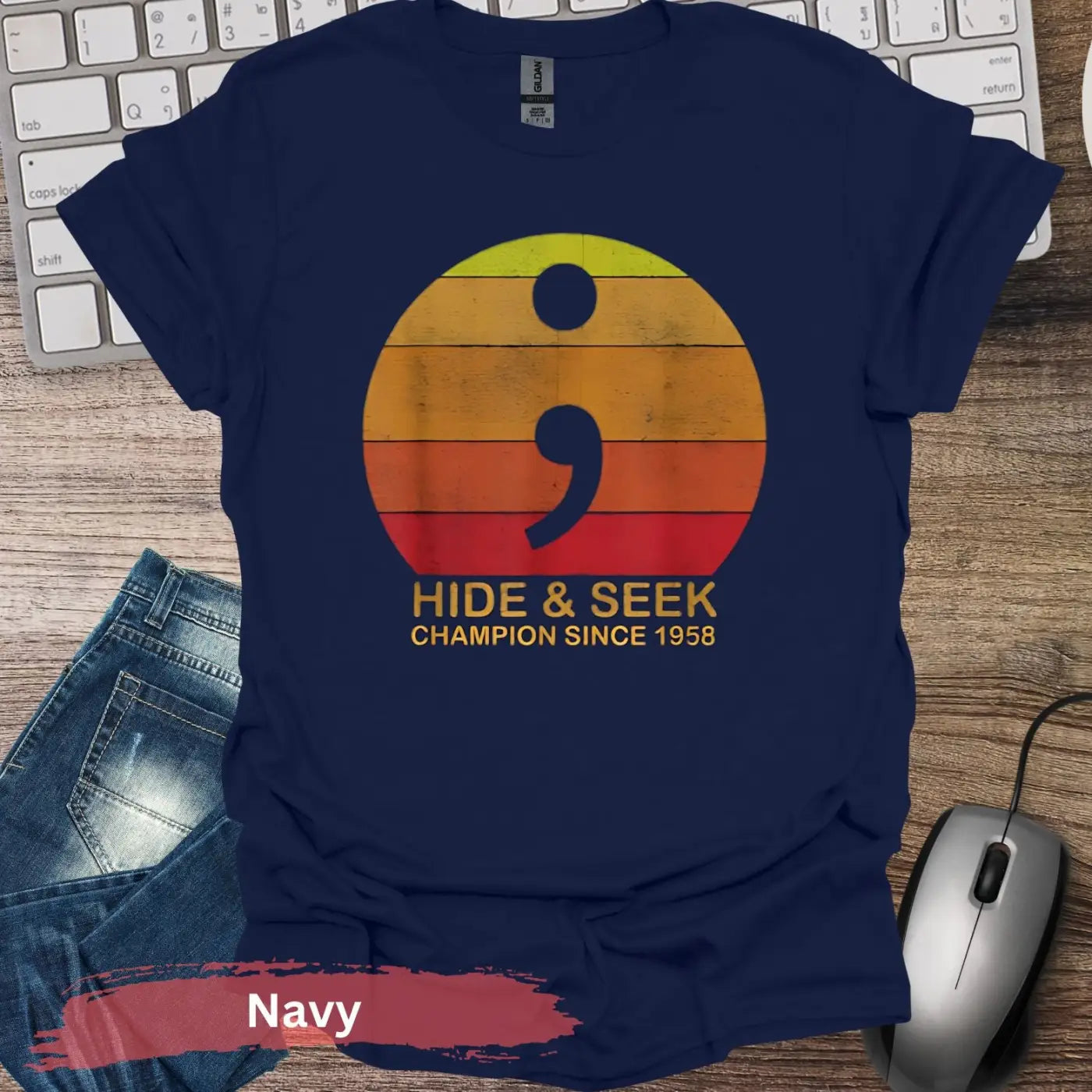 Hide & Seek Champion Since 1958 T-Shirt - S / Navy - Physical Item