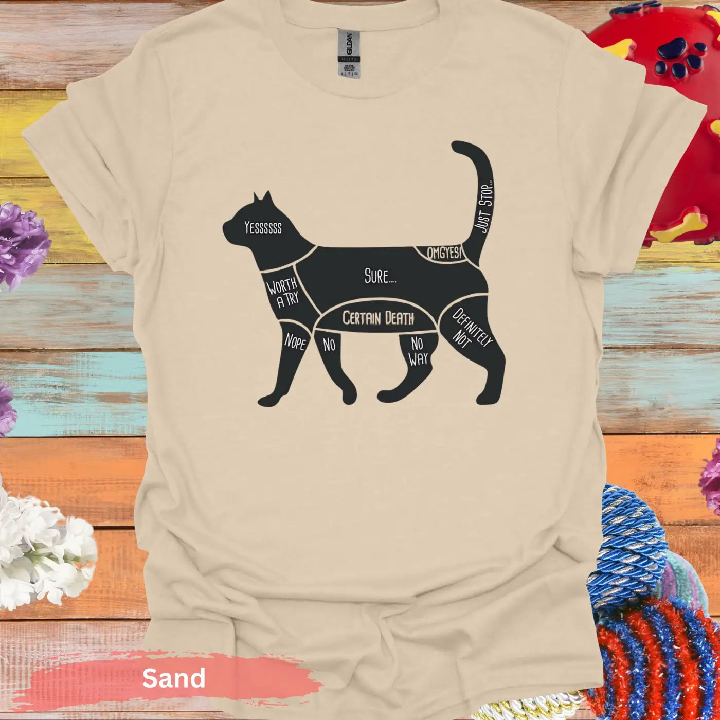 Cat Petting Chart T-shirt - S / Sand - Physical Item