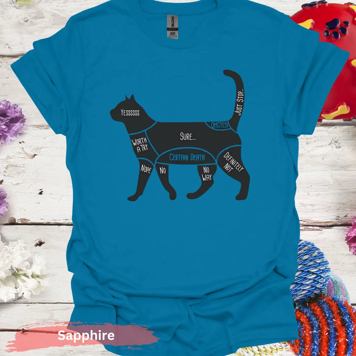 Cat Petting Chart T-shirt - S / Sapphire - Physical Item