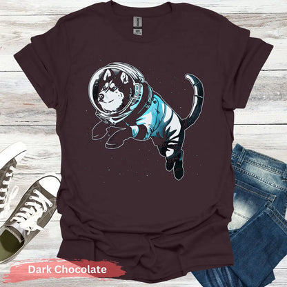Husky in Astronaut Suit T-shirt - S - Unisex / Dark Chocolate - Physical Item
