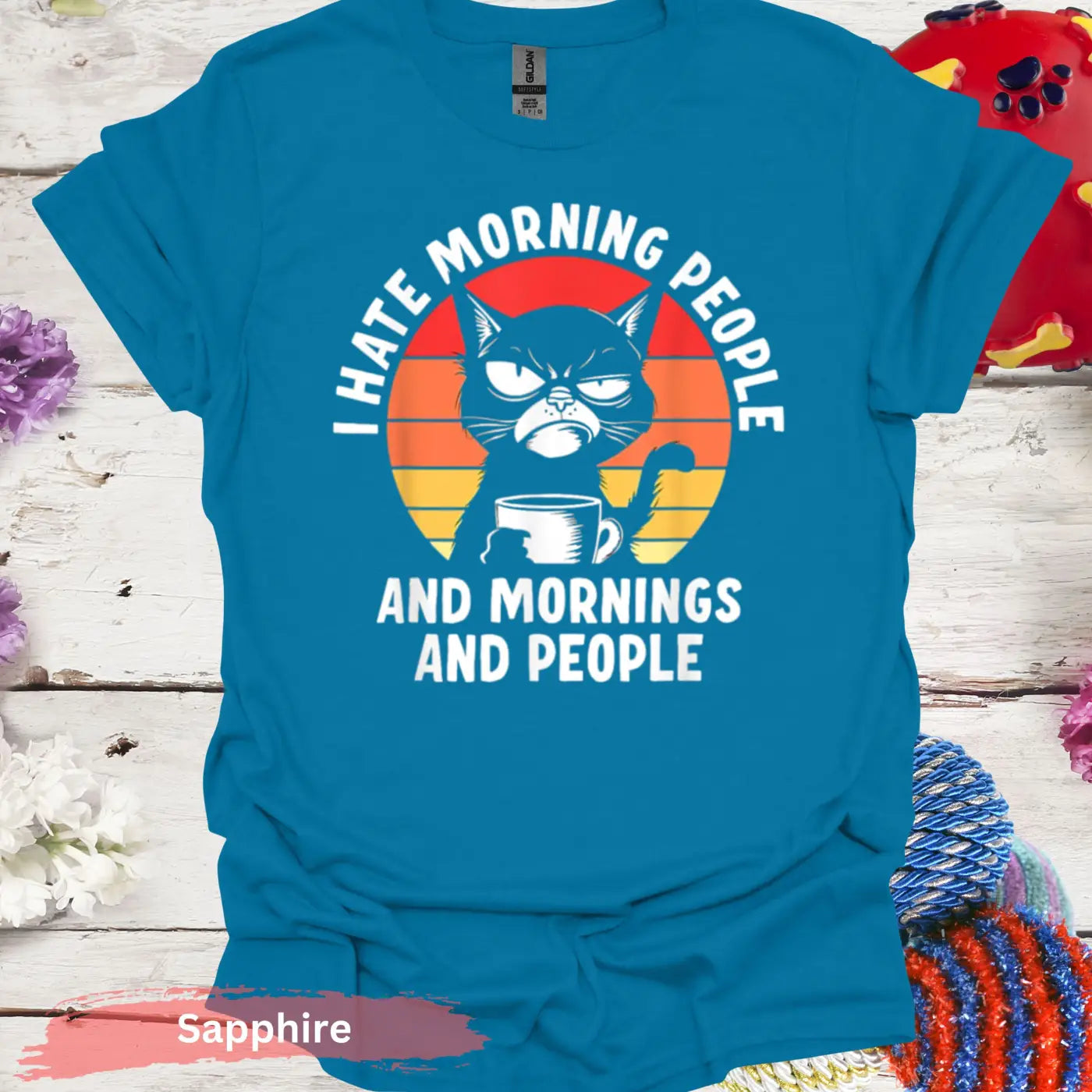 I Hate Morning People Black Cat T-Shirt - S / Sapphire - Physical Item