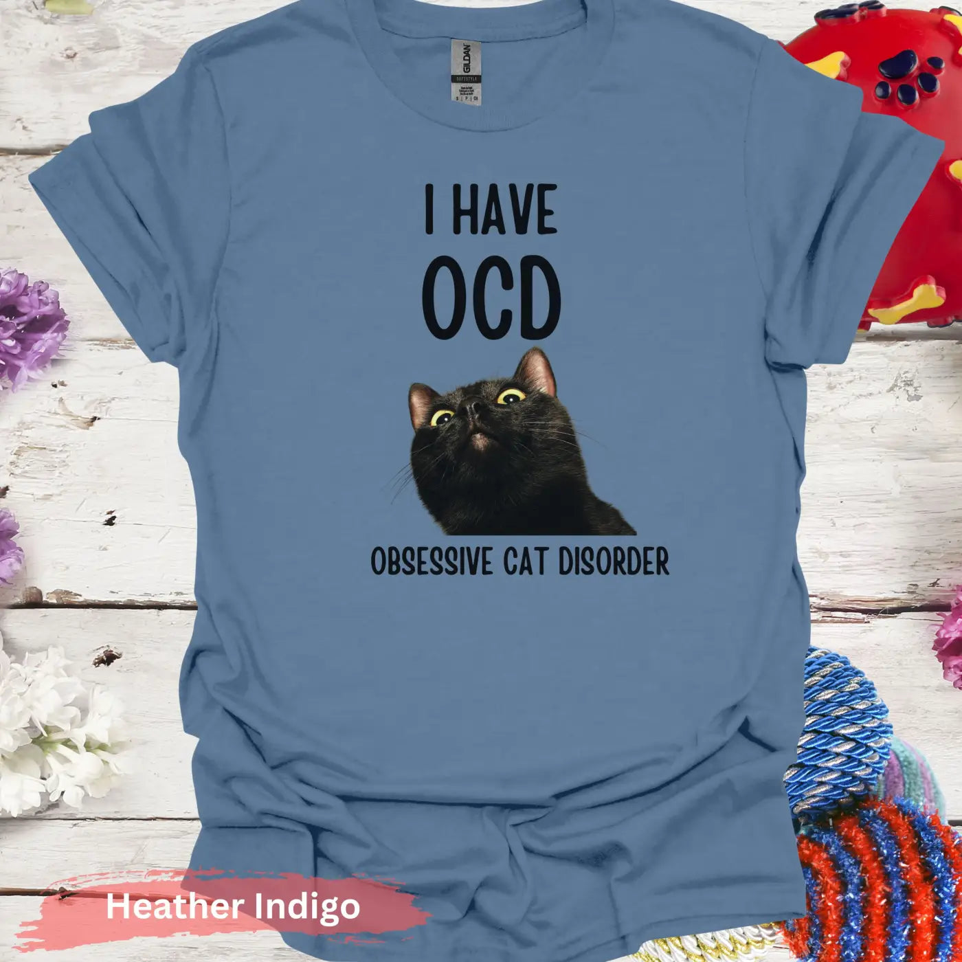 I Have OCD Obsessive Cat Disorder T-Shirt - S / Heather Indigo - Physical Item