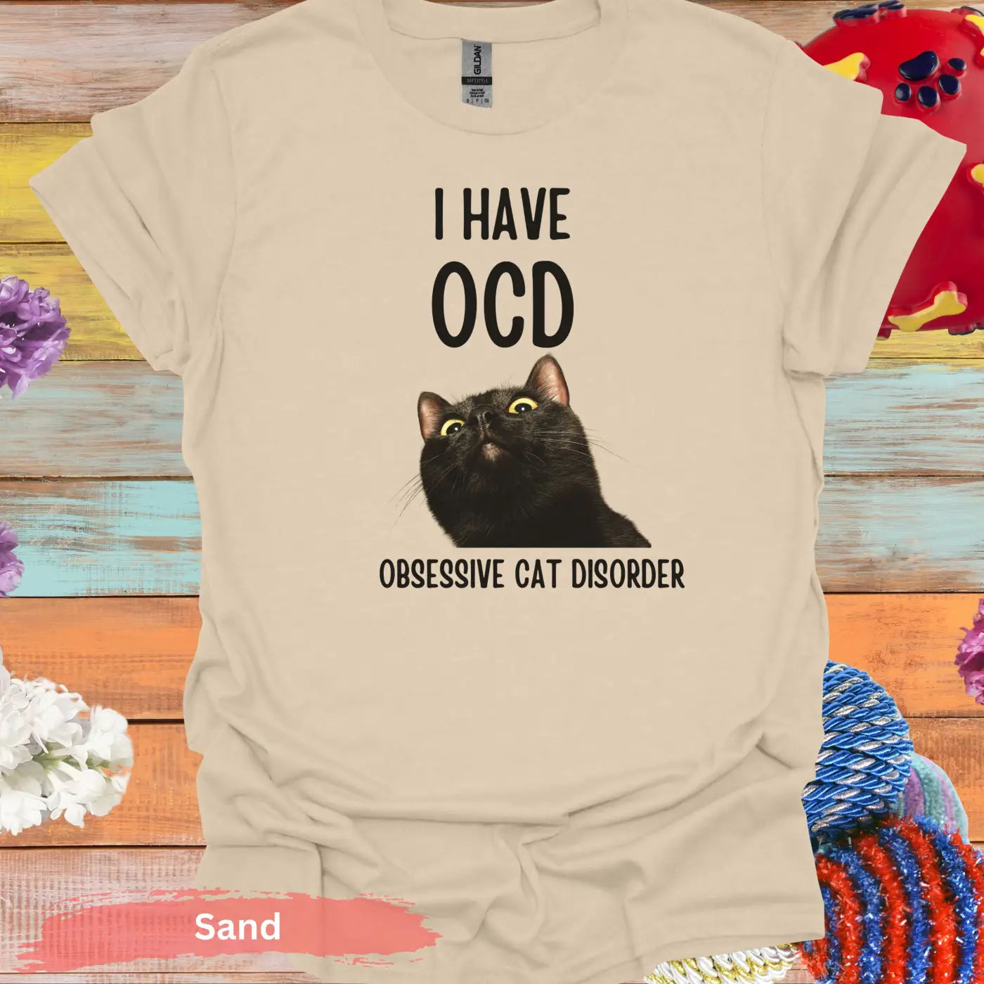 I Have OCD Obsessive Cat Disorder T-Shirt - S / Sand - Physical Item