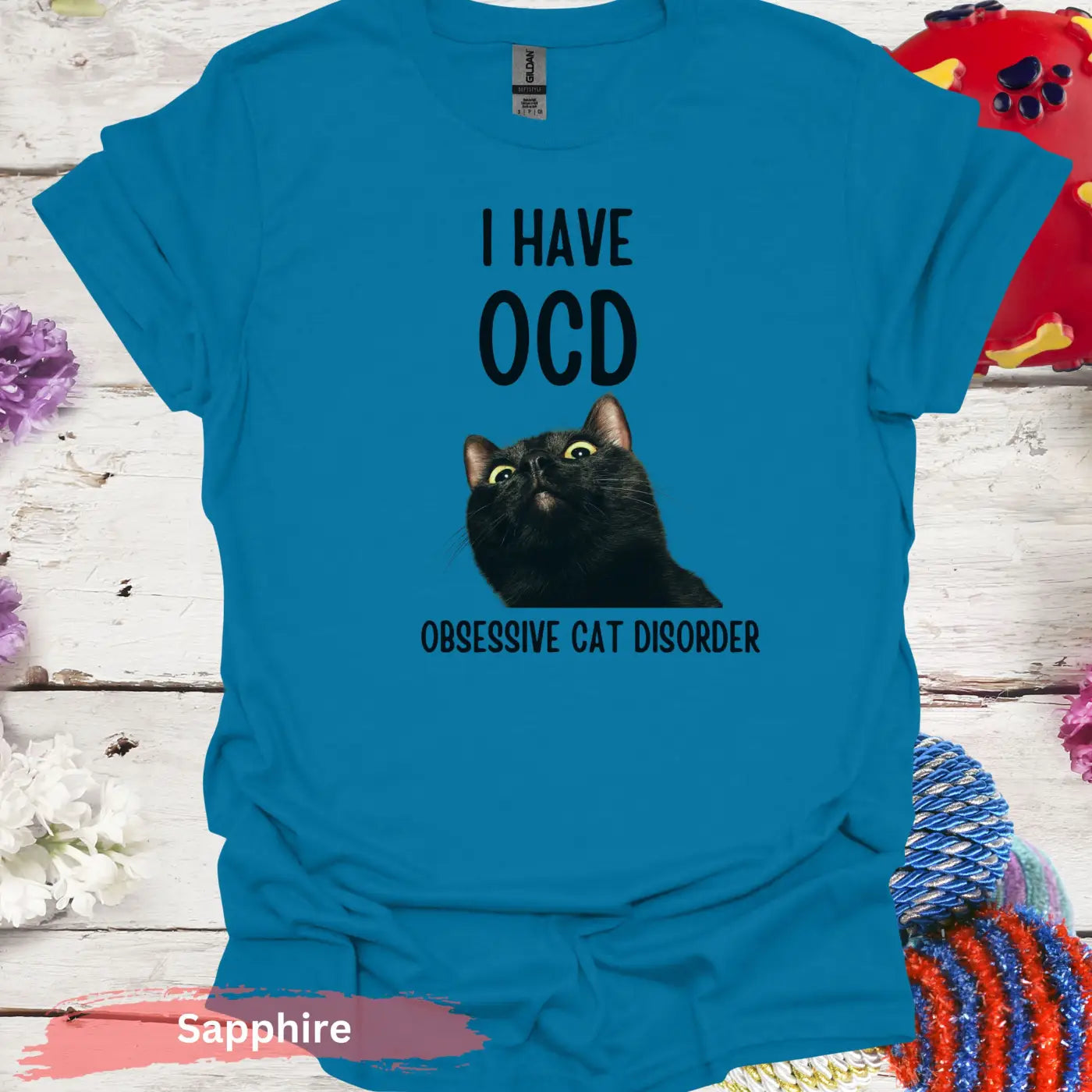 I Have OCD Obsessive Cat Disorder T-Shirt - S / Sapphire - Physical Item