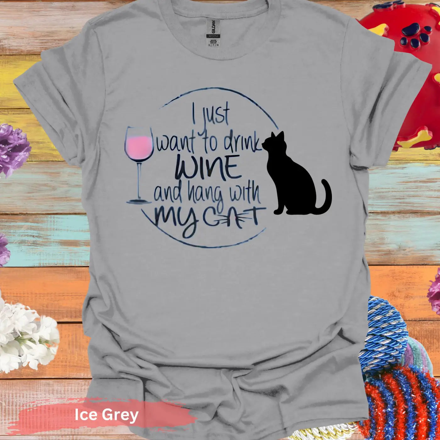 I Just Want Wine and Cat T-Shirt - S / Ice Grey - Physical Item