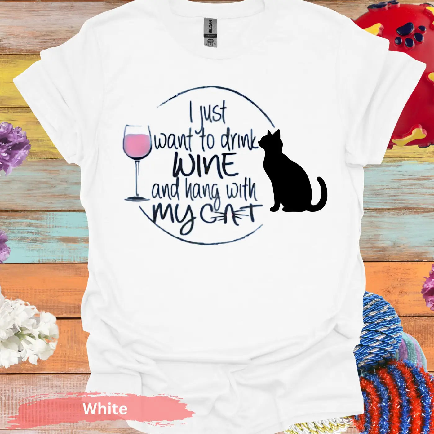 I Just Want Wine and Cat T-Shirt - S / White - Physical Item