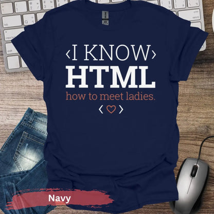 I Know HTML T-shirt - S / Navy - Physical Item