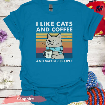 Cats Coffee and Maybe 3 People T-shirt - S / Sapphire - Physical Item