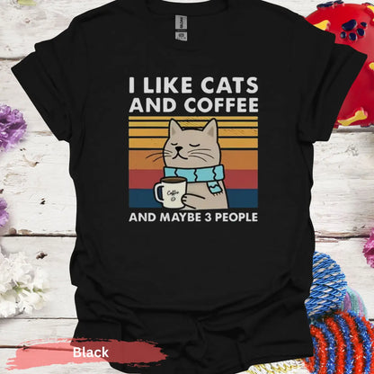 Cats Coffee and Maybe 3 People T-shirt - S / Black - Physical Item