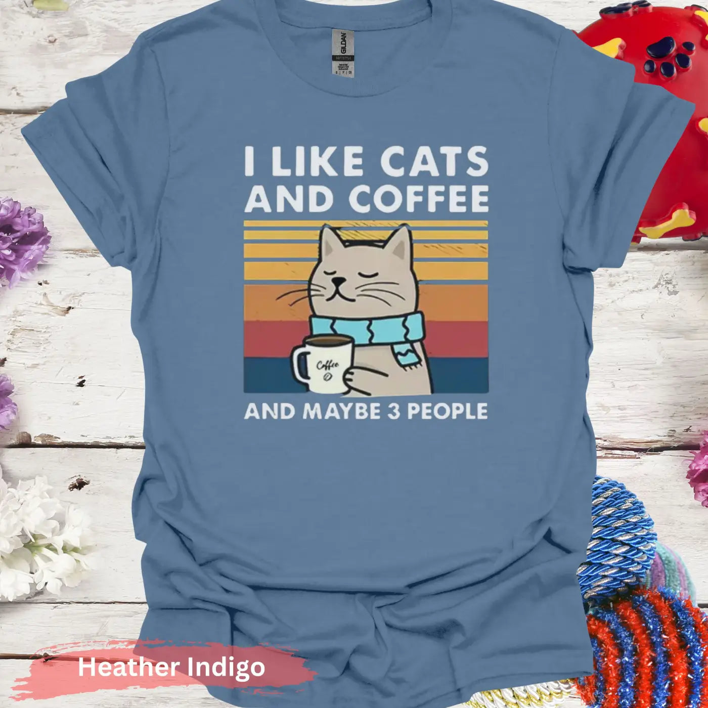 Cats Coffee and Maybe 3 People T-shirt - S / Heather Indigo - Physical Item