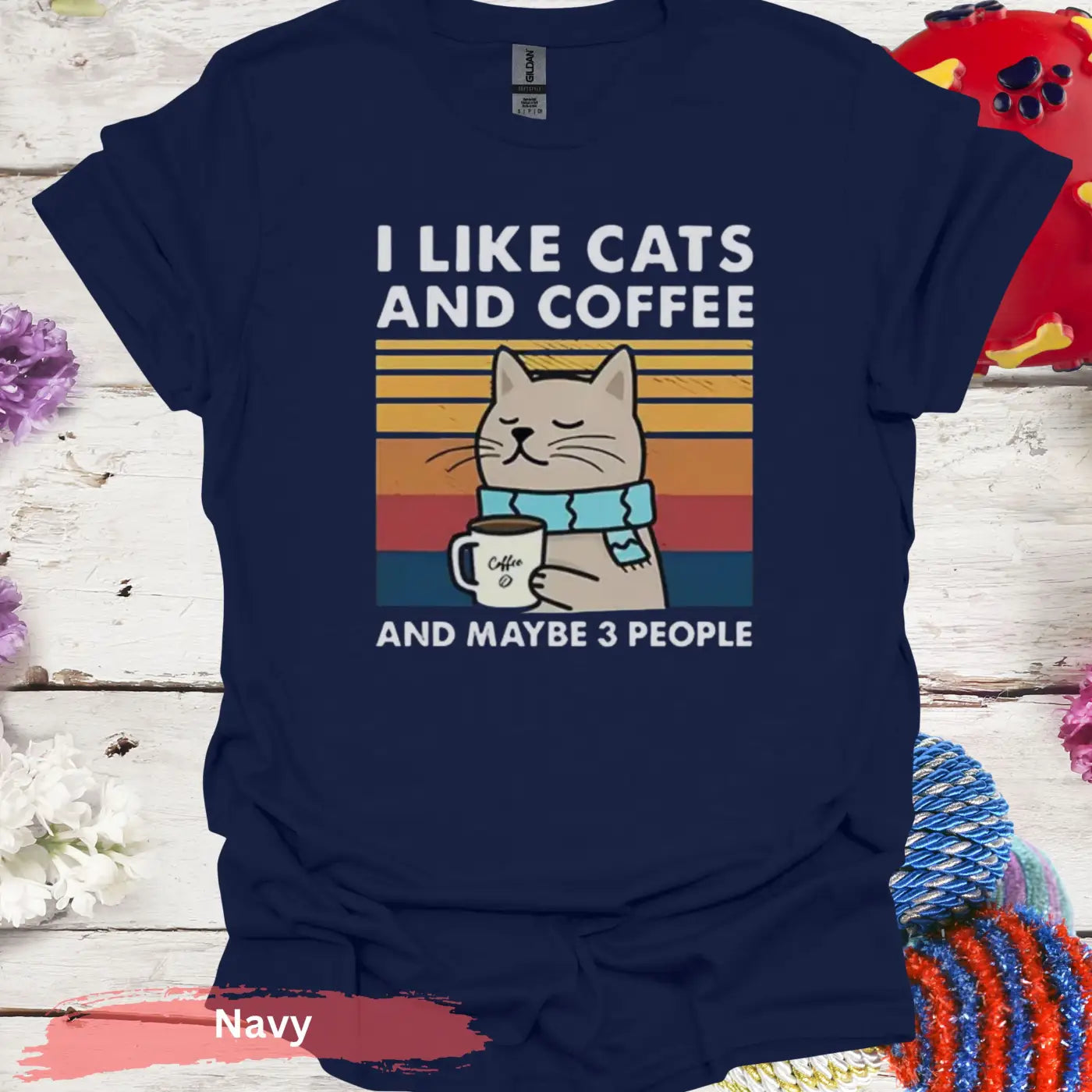 Cats Coffee and Maybe 3 People T-shirt - S / Navy - Physical Item