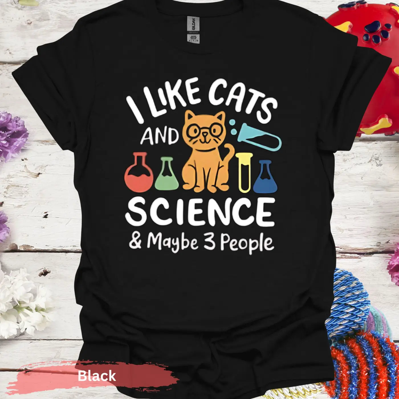 Cats and Science 3 People T-Shirt - S / Black - Physical Item