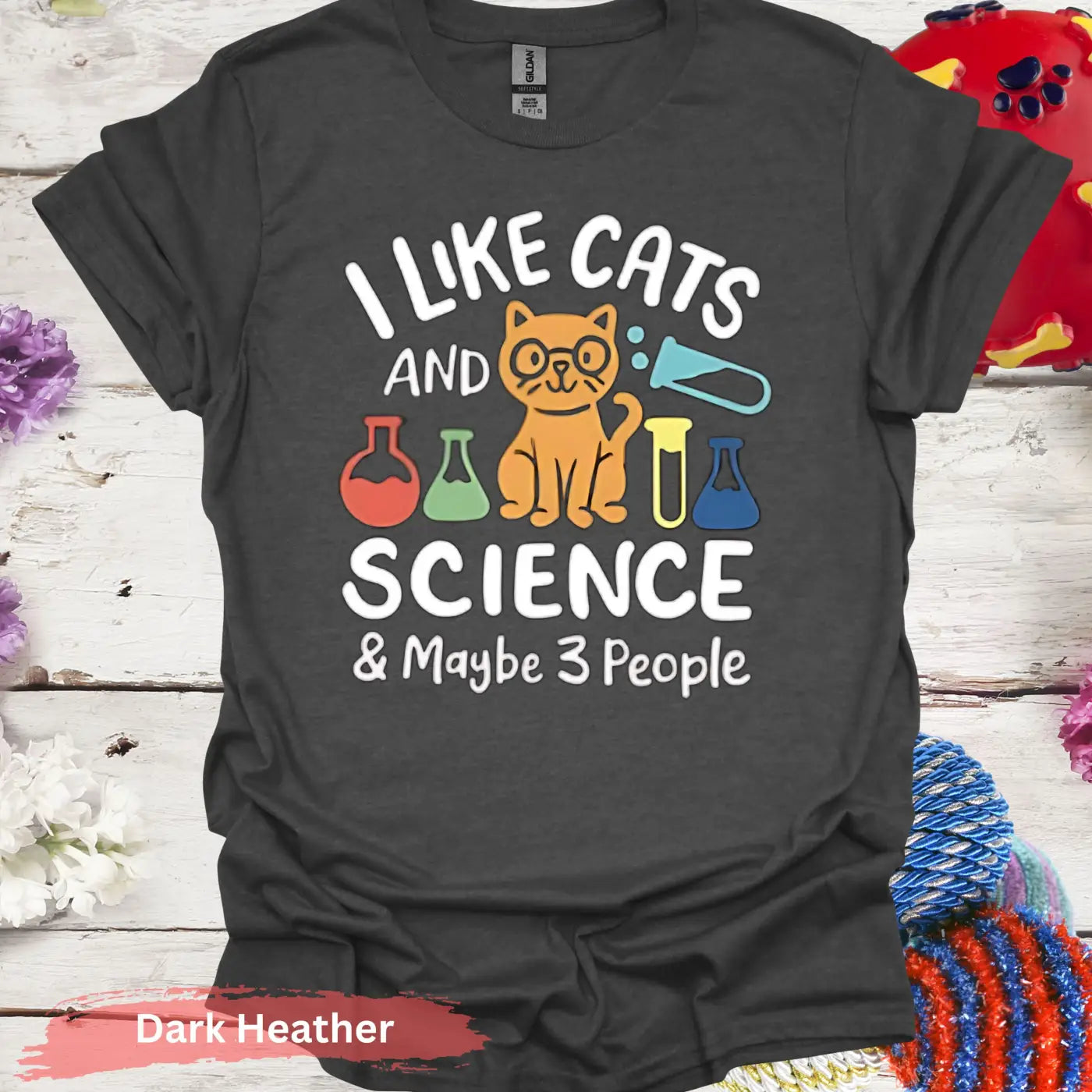 Cats and Science 3 People T-Shirt - S / Dark Heather - Physical Item