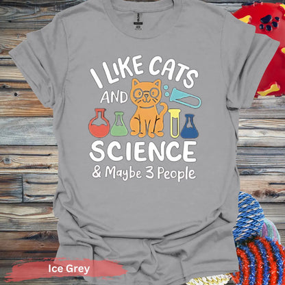 Cats and Science 3 People T-Shirt - S / Ice Grey - Physical Item