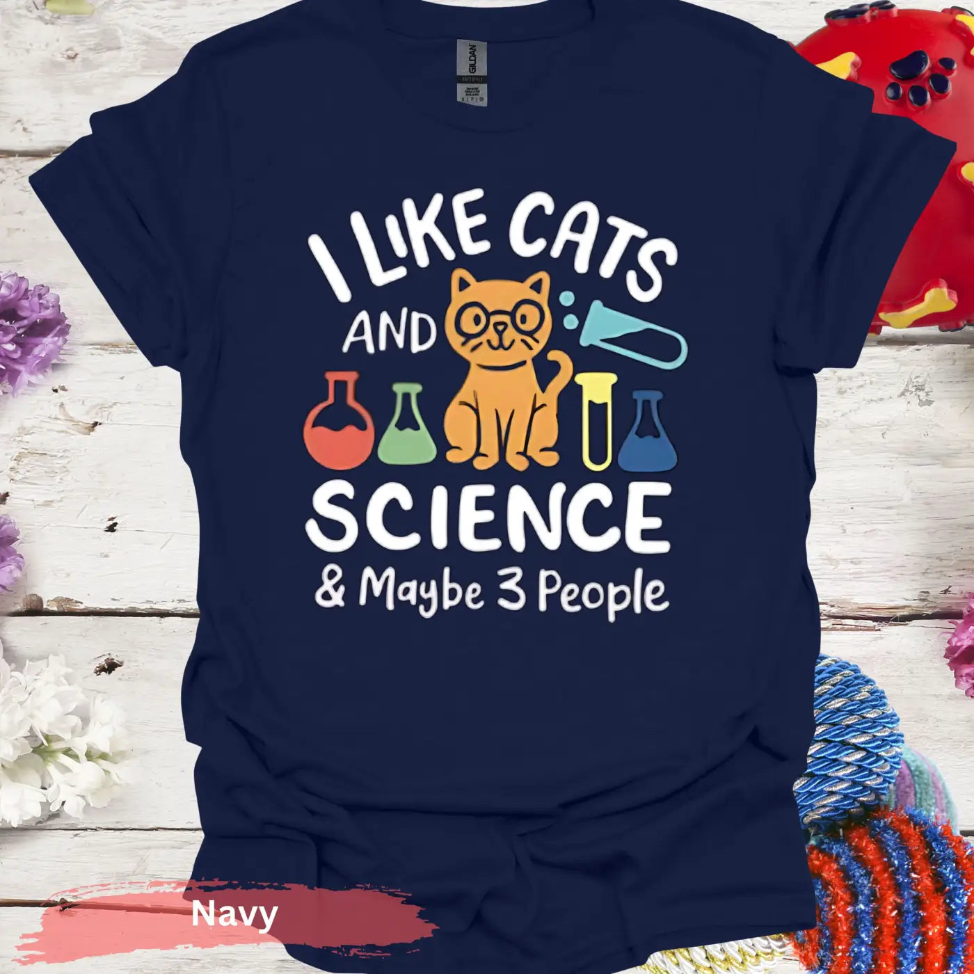 Cats and Science 3 People T-Shirt - S / Navy - Physical Item