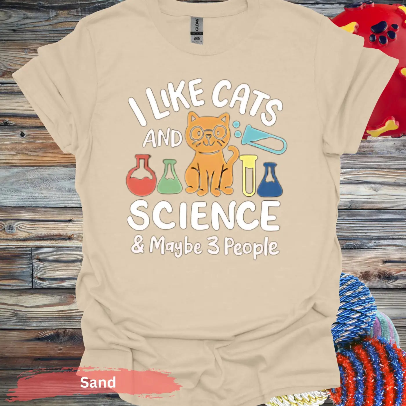 Cats and Science 3 People T-Shirt - S / Sand - Physical Item