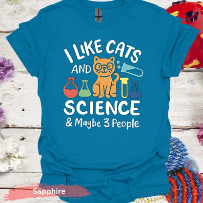 Cats and Science 3 People T-Shirt - S / Sapphire - Physical Item