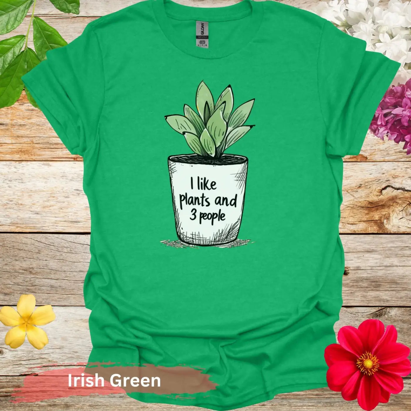 I Like Plants and 3 People Funny Graphic T-Shirt - S / Irish Green - Physical Item