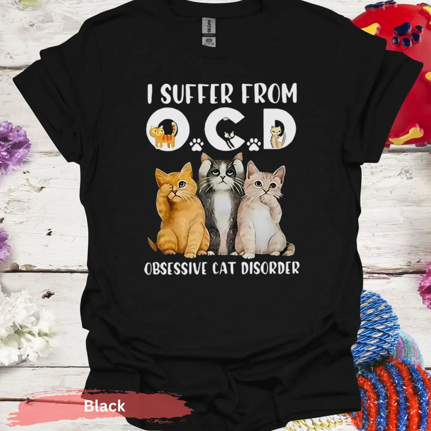 I Suffer from OCD Obsessive Cat Disorder T-Shirt - S / Black - Physical Item