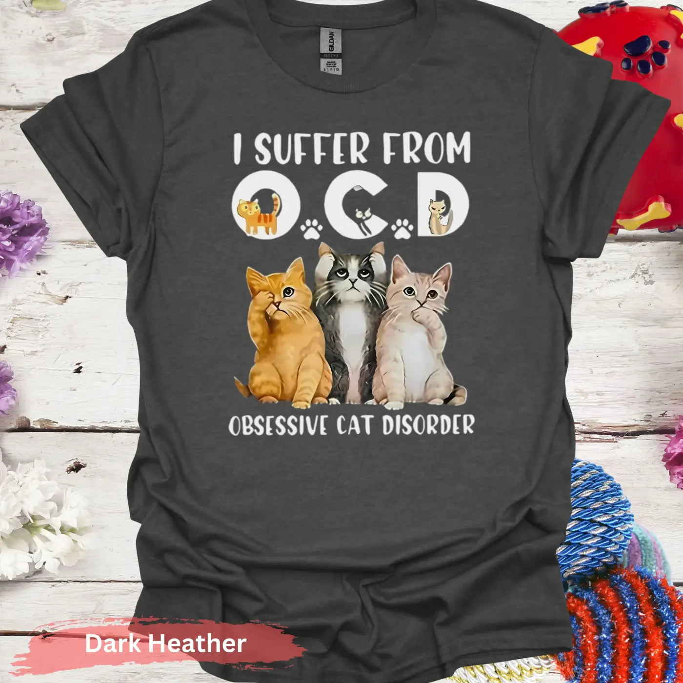 I Suffer from OCD Obsessive Cat Disorder T-Shirt - S / Dark Heather - Physical Item