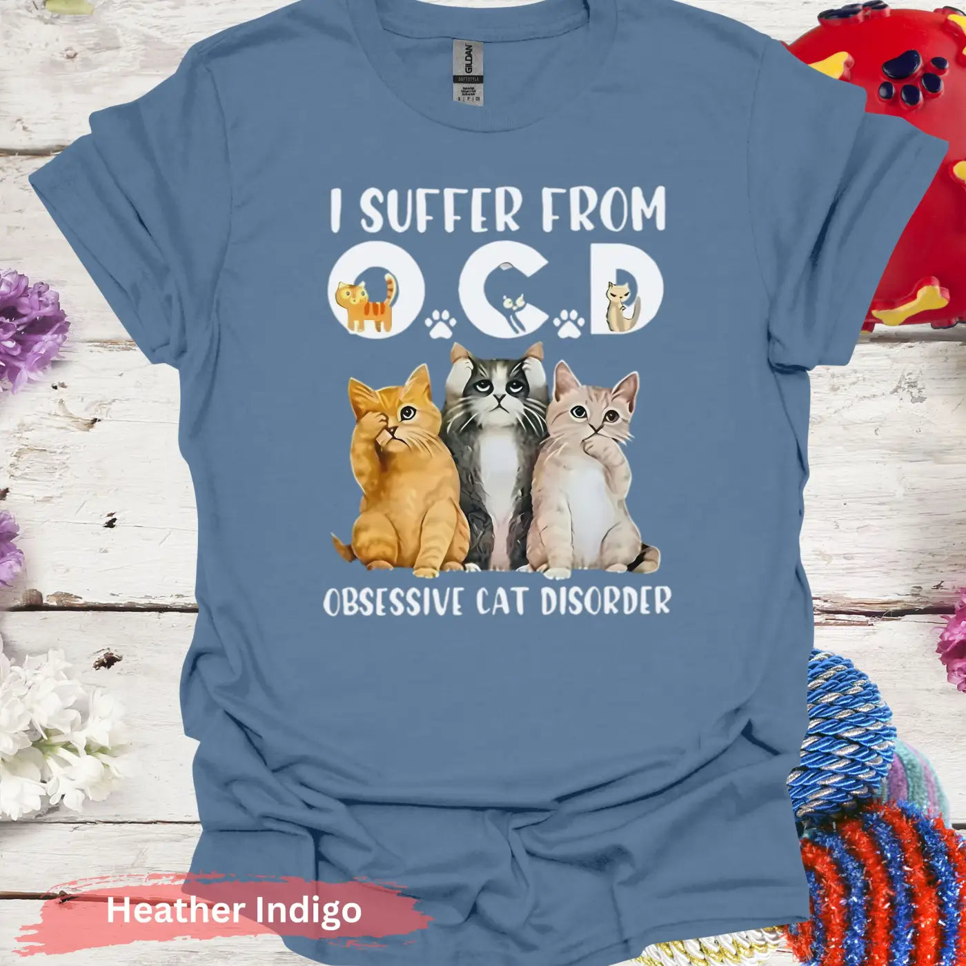 I Suffer from OCD Obsessive Cat Disorder T-Shirt - S / Heather Indigo - Physical Item