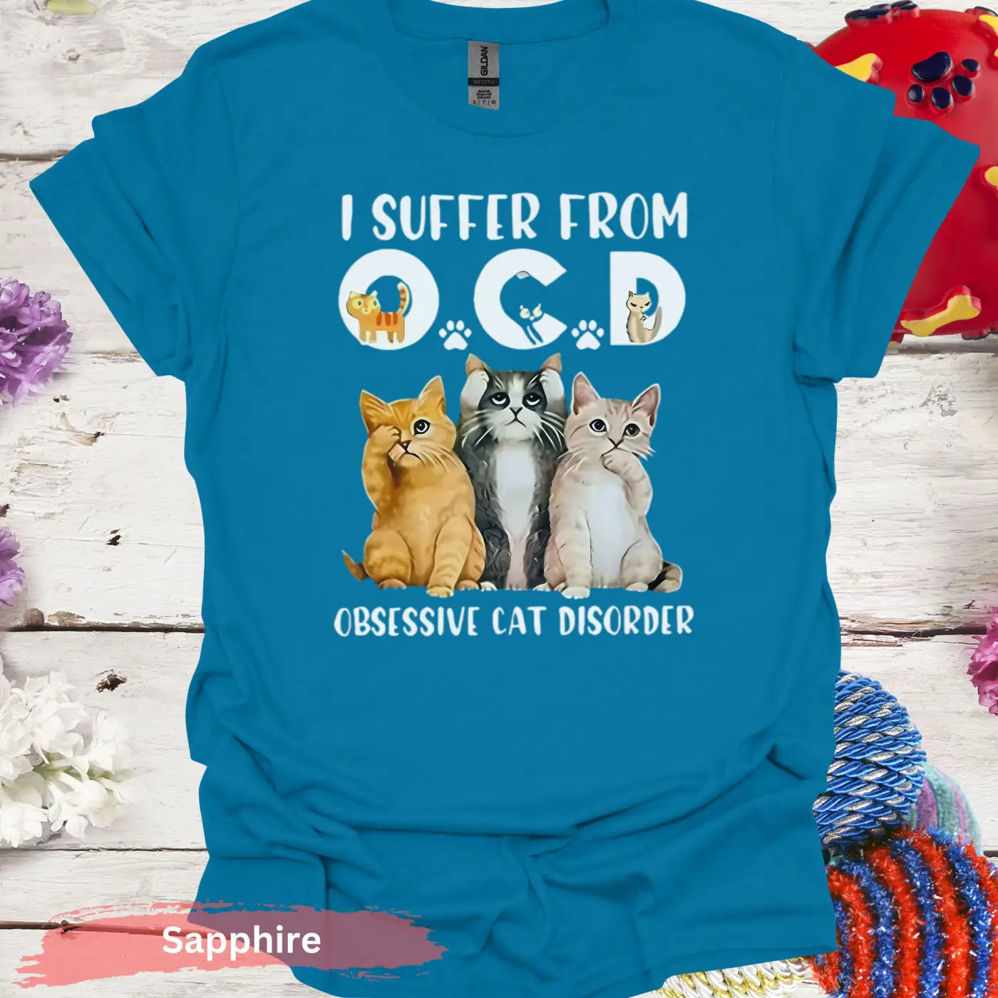 I Suffer from OCD Obsessive Cat Disorder T-Shirt - S / Sapphire - Physical Item