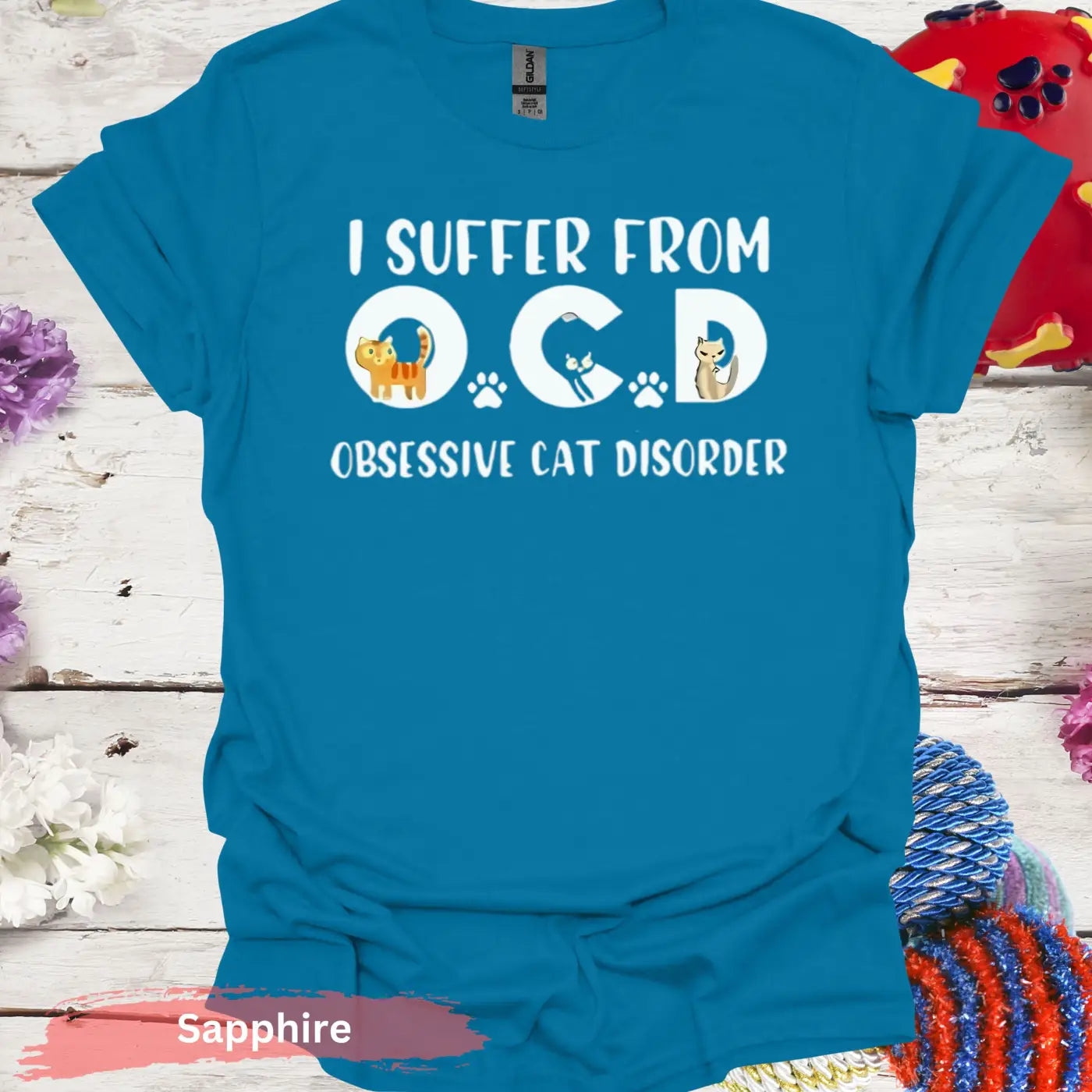 Obsessive Cat Disorder T-Shirt - S / Sapphire - Physical Item