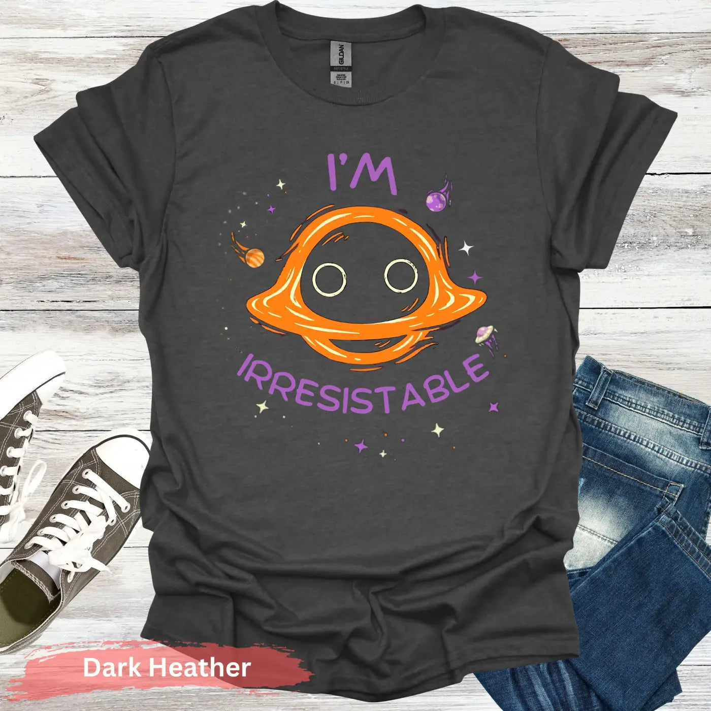 ’I’m Irresistible’ Black Hole T-shirt - S / Dark Heather - Physical Item