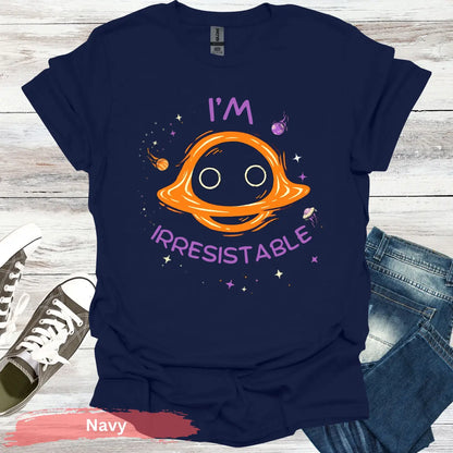 ’I’m Irresistible’ Black Hole T-shirt - S / Navy - Physical Item