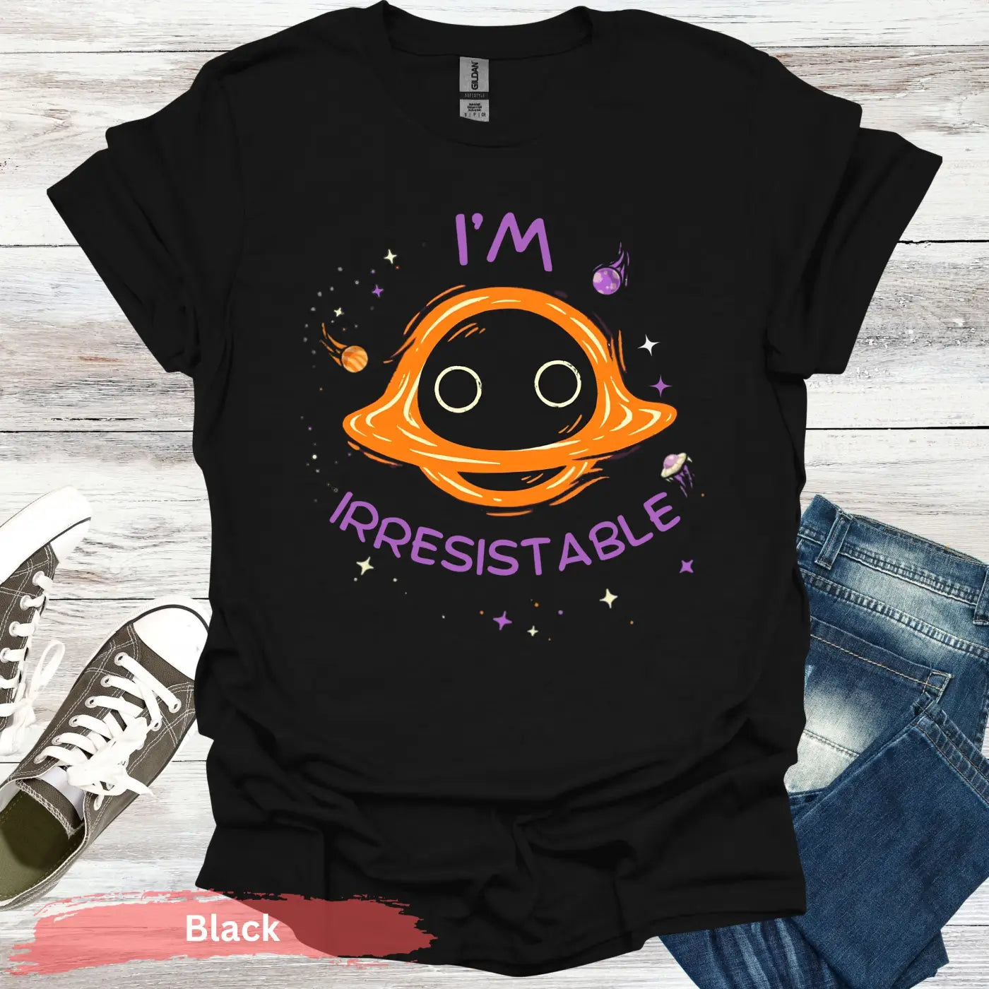 ’I’m Irresistible’ Black Hole T-shirt - S / Physical Item