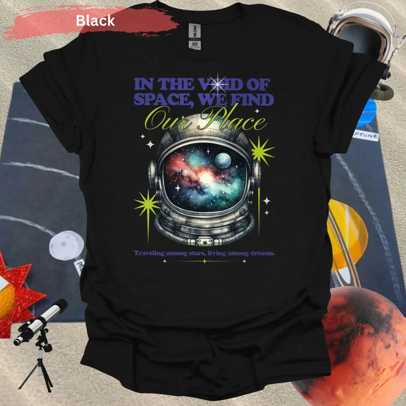 In The Void Of Space We Find Our Place T-Shirt - S / Black - Physical Item