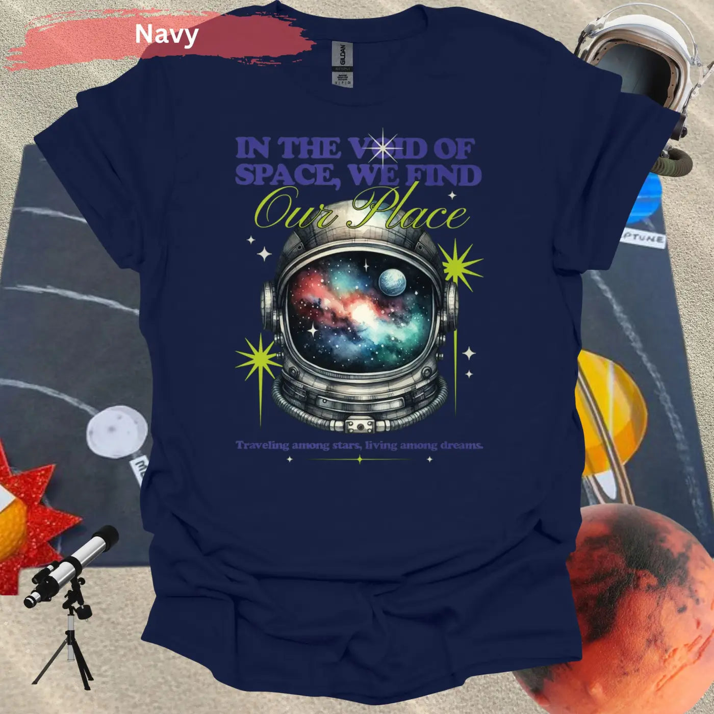 In The Void Of Space We Find Our Place T-Shirt - S / Navy - Physical Item