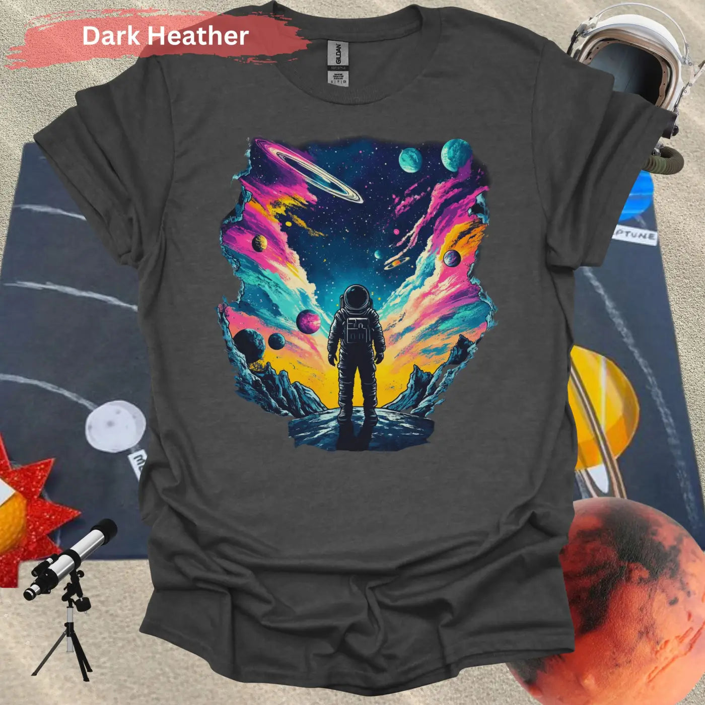 Infinite Realms: A cosmic voyage T-shirt - S / Dark Heather - Physical Item