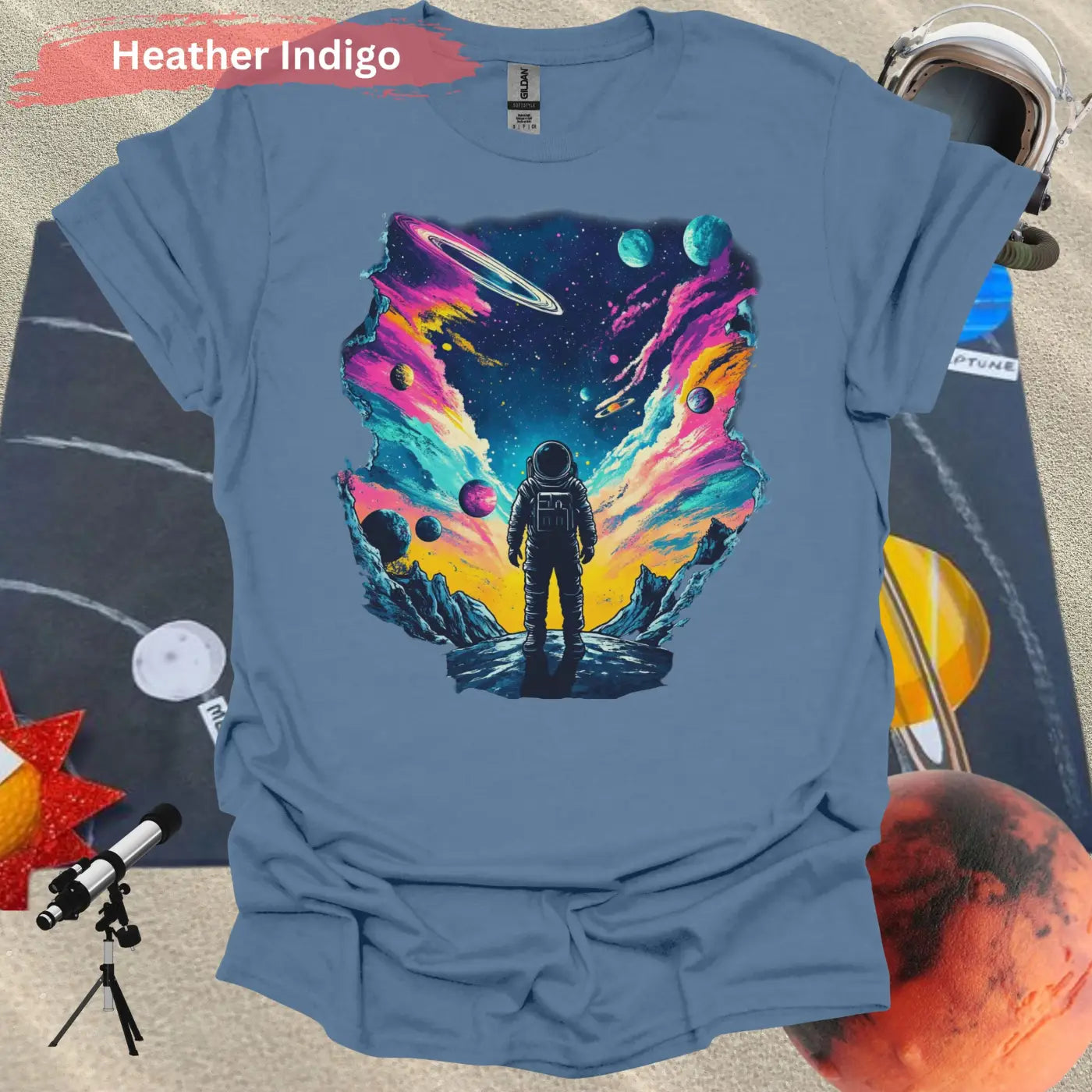 Infinite Realms: A cosmic voyage T-shirt - S / Heather Indigo - Physical Item