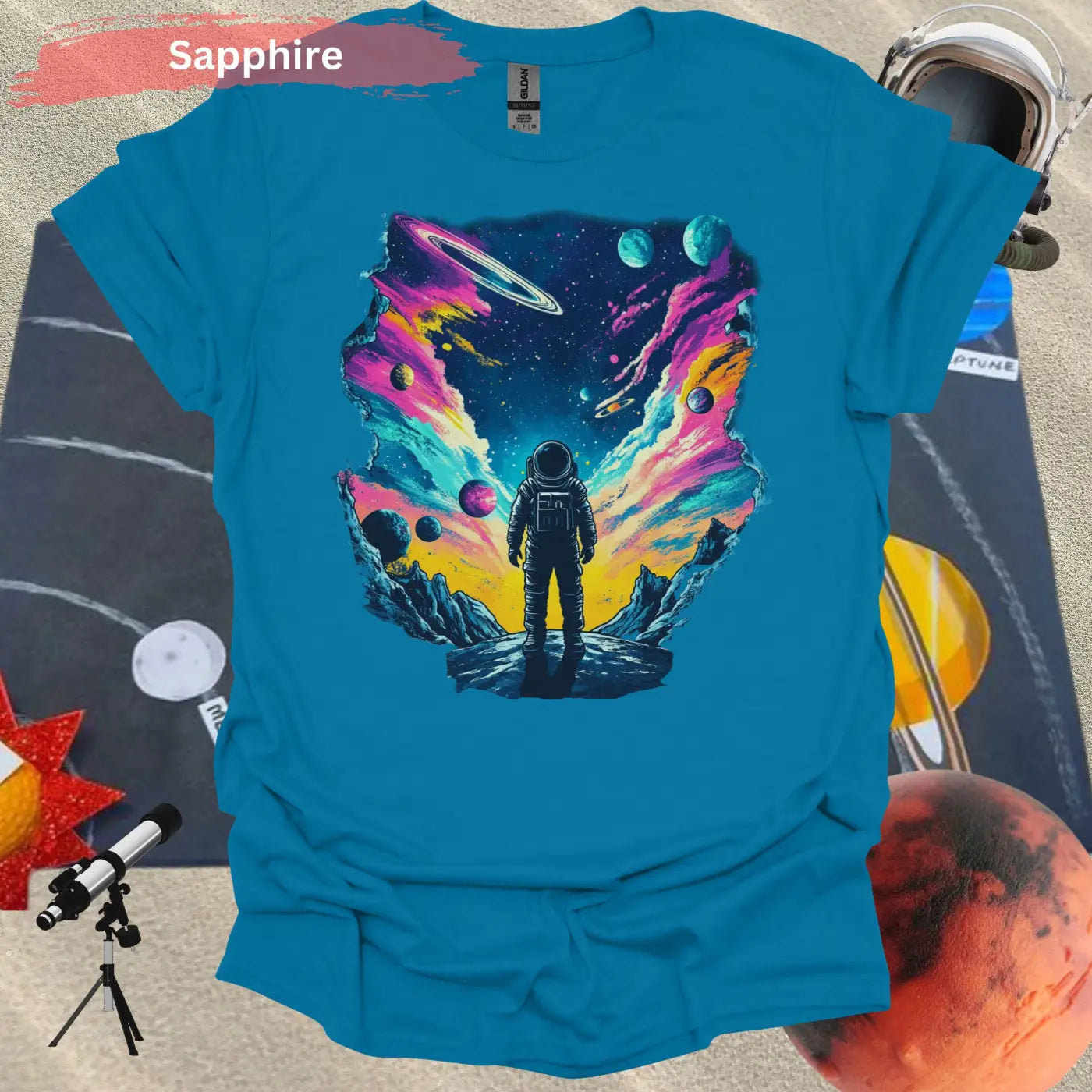 Infinite Realms: A cosmic voyage T-shirt - S / Sapphire - Physical Item