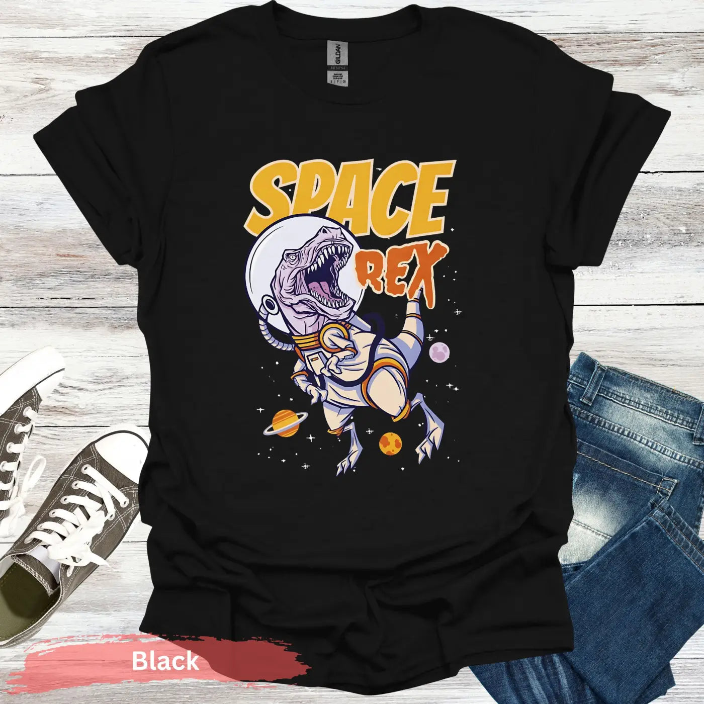 Intergalactic Dinosaur T-Shirt - S / Black - Physical Item