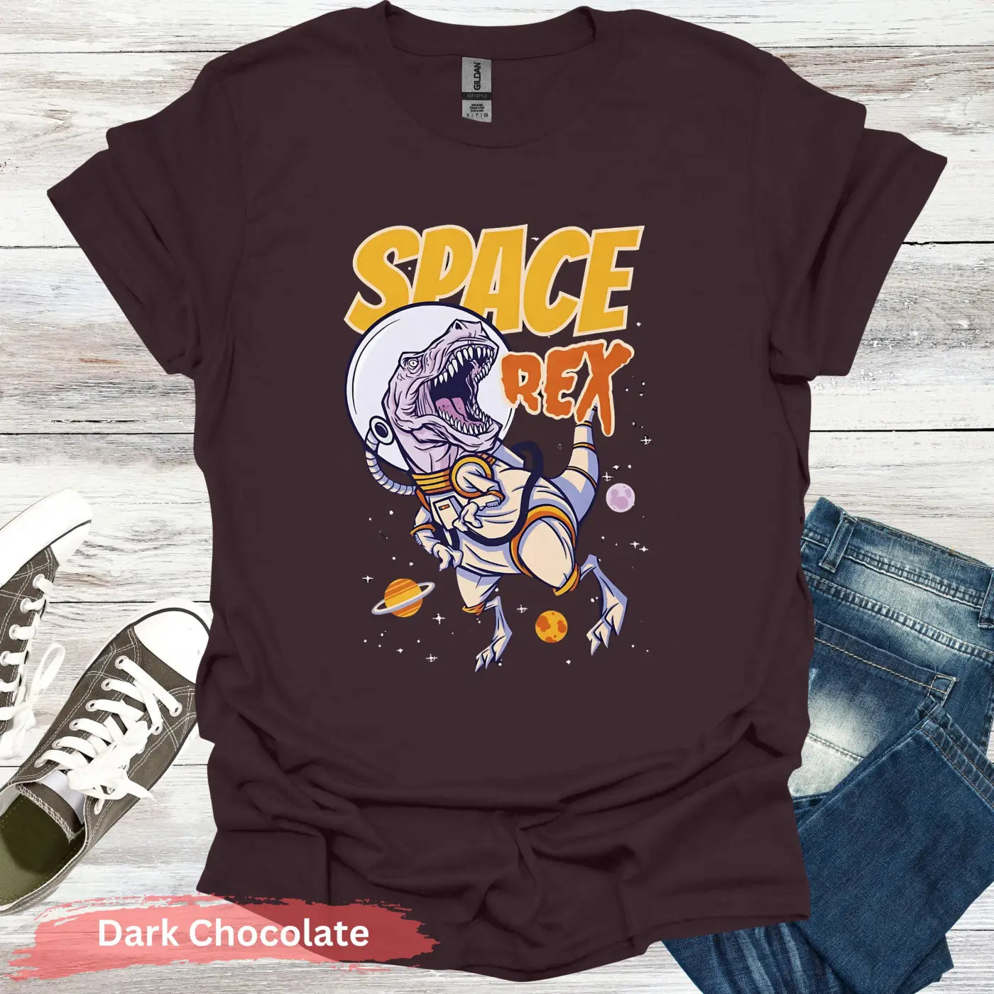 Intergalactic Dinosaur T-Shirt - S / Dark Chocolate - Physical Item