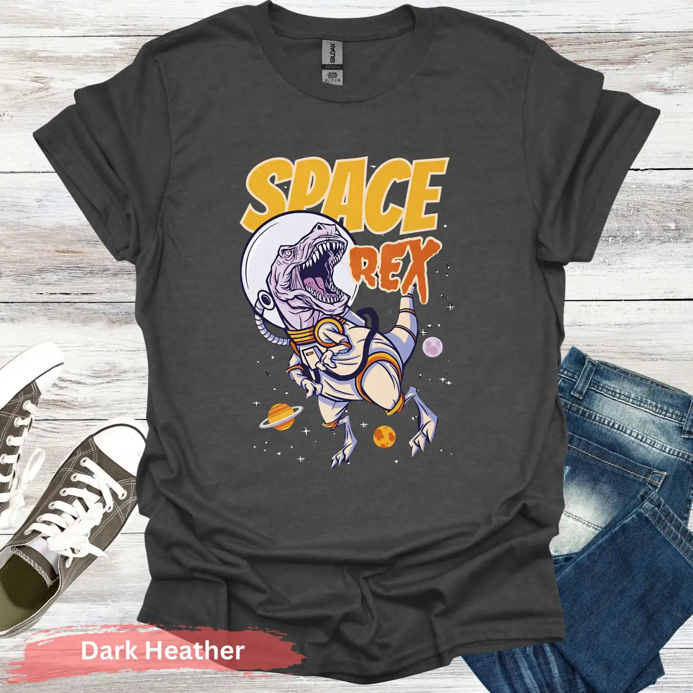 Intergalactic Dinosaur T-Shirt - S / Dark Heather - Physical Item