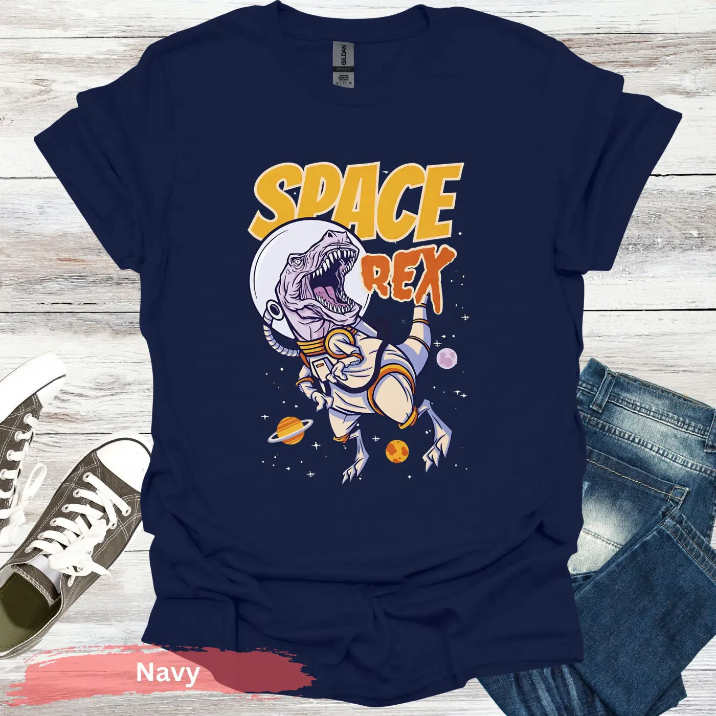 Intergalactic Dinosaur T-Shirt - S / Navy - Physical Item