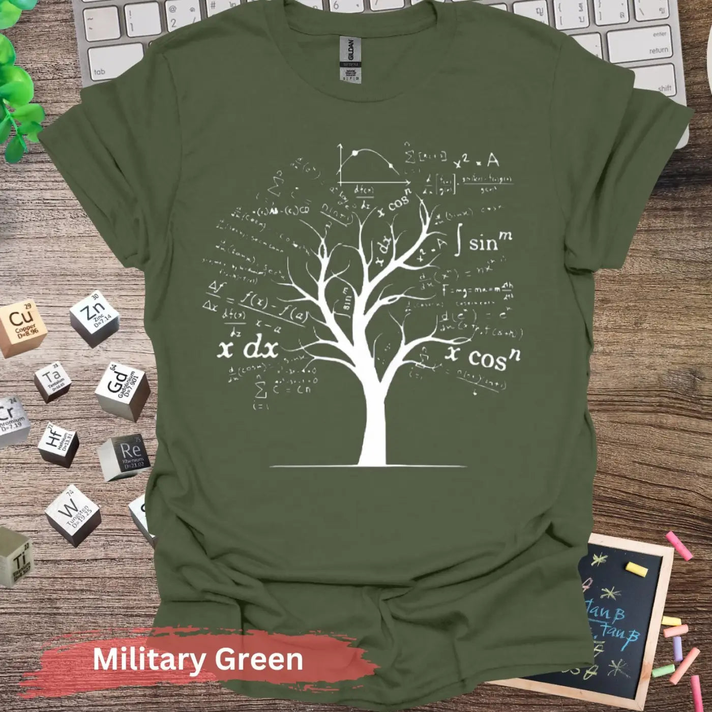 Intricate Mathematical Tree T-Shirt - S / Military Green - Physical Item